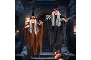 BOPERTROVE 2 Pezzi Decorazioni Halloween Casa, 105*80cm Scheletro Decori Halloween, Addobbi Halloween Esterno, Occhi Luci Luminosa Gadget Fantasma Halloween, Allestimento Accessori Strega Halloween Giardino