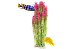 Mascot Pets 40cm Tall Large Green & Pink Plastic Artificial Plant Wild Bush Reeds for Aquarium Fish Tank Aquatic Greenery Décor Decoration Water Grass Plants Hide