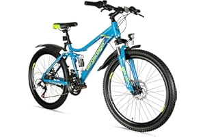 ‎BERGSTEIGER Bergsteiger Broome 24, 26 Zoll Kinderfahrrad, 21 Gang-Schaltung, StVZO, Mountainbike mit Vollfederung, Scheibenbremsen & Dynamo-Licht, geeignet für 8, 9, 10, 11, 12, 13 Jahre, Jungen & Mädchen