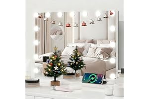 YOURLITE Hollywood Vanity Mirror with Lights, 58×45cm Lighted Makeup Mirror with 15 Dimmable Led Bulbs, 3 Lighting Modes, Touch Screen Control, Tabletop and Wall Mounted for Bedroom