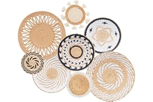 Tel Charme * 8 Stück Boho Wanddeko Gewebtes Wandkorb Set, Boho-Wandkorb-Set, Gewebte Wandkorbdekoration, Handgefertigt, Runde Wandkunst für Bauernhaus, Schlafzimmer, Wohnzimmer, Küche