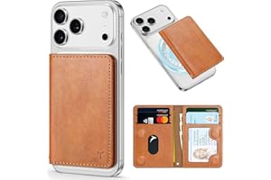TUCCH Portfel magnetyczny, 6 uchwytów na karty z blokadą RFID, kompatybilne z MagSafe, etui na karty ze skóry PU [przezroczyste okienko identyfikacyjne] do iPhone 16/15/14/13/12 seria, Jasnobrązowy