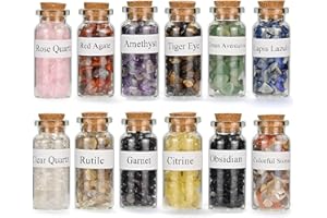 SIMDAO 12Pcs Bouteilles de Souhaits de Pierres Précieuses, Pierres de Cristal De Guérison, Perles de Copeaux de Pierres Précieuses Naturelles pour l'Équilibre des Chakras de Méditation de Guérison Reiki
