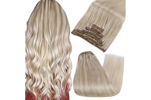 Fshine Extensions de Cheveux Raides à Clip 60cm 120g 7pcs Balayage Blonde Cendré à Blond Moyen Mixe Blond Platine Tout Droit Cheveux Extension Cheveux Naturel Clip Hair Clip In Extensions