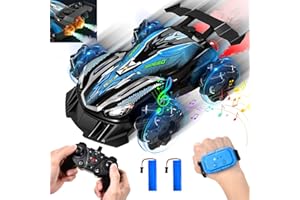 IEEILULU Macchina Telecomandata, Macchina Acrobatica Telecomandata, Auto Radiocomandata a 4 Ruote Motrici da 2.4 GHz, con Luci LED e Spray, per Bambini Regalo di 4-12 anni (Blu)