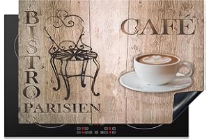 KitchenYeah© Copertura Tappetino Piano Induzione 78x52 cm Cucina Coprifornelli Protezione per Piano Induzione Bistro Parisien - Caffè - Vintage