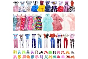 Xerteam 23 Piece Winter Doll Clothes and Accessories Set, 6 Fashion Dresses (2 Sequin Dresses) 3 Tops 3 Pants 1 Coat 10 Shoes For 11.5 Inch Doll (Random Style)