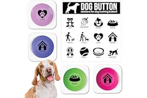 SUHSAI Pulsanti Cani Parlanti - 4 Buzzer Button Registrabili per Addestramento con Audio 30 Secondi + 12 Adesivi in Italiano, Giochi per Cani e Cose per Cani Interattive