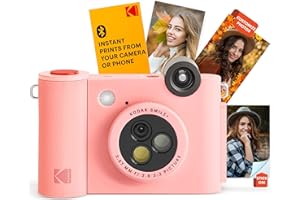 KODAK Smile+ 2-in-1 Digitale Sofortbildkamera & kabelloser Bluetooth-Fotodrucker - 10MP, Spezialeffekt-Drehobjektiv, Zink 2x3” Klebefotos, Drucken über Fun-App von Smart Devices - Rosa