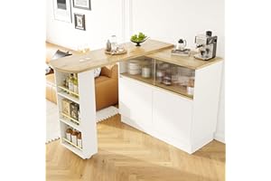 Ymkua Ausziehbarer Bartisch, Bar Tisch Esstisch Anrichte mit Glastür, 360° drehbarer Ausziehbarer Esstisch mit Ablageflächen, Stehtisch Bistrotisch für Esszimmer Küchentisch, 90x45x100 cm (Weiß)