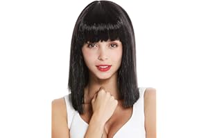 WIG ME UP - VK-10-2 Perruque dame courte longueur d'épaules carré long lisse cléopâtre frange noir