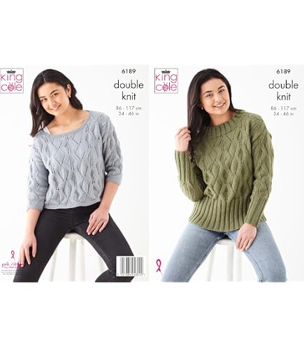 King Cole Cartamodello Maglione Donna A Maglia Doppia (6159) - Taglie 81-127 Cm, Istruzioni In Inglese, Ferri 4 Mm