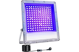 Indmird Luce Nera UV 150W, Faretto UV LED con Spina e Interruttore, 395-400nm Faro UV Impermeabile IP66 Black Light Lampada UV per Natale,Halloween,Glow Festa,Body Paint,Disco
