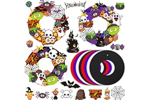 AFYHH 8Stück Halloween Party Kranz Deko Bastelsets für Kinder Halloween Wand Deko Fenster Deko Halloween Accessories Halloween Türdeko Aufkleber mit Hexen Kürbis EulenFledermaus Spinnen