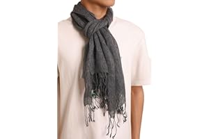 Prettystern long Plain Colour Summer Casual Fringed Linen Men's Scarf