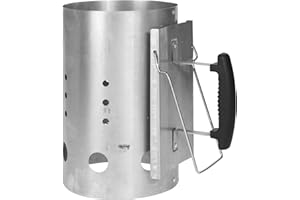 Cheerful Bargains XL 31cm BBQ Coal Chimney Starter, Silver | Metal Barbecue Kettle Starter with Plastic Heat-Resistant Handle | Charcoal Firestarter with Safety Guard | BBQ & Smoking Accessories