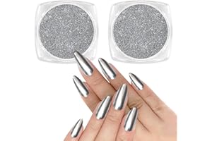 Allstarry Chrome Ongle, 2pcs Argent Poudre Chrome Ongle, Poudre irisée Aurora Poudre Ongle Miroir métallique effet paillettes poudre perlée Transparent pour Chrome Ongles Nail Art Chrome Nails