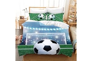 Leleyouzer Copripiumino da Calcio 135×200 cm,Biancheria da Letto con Stampa Calcio per Bambini,Copripiumino con Stampa Calcio 3D + 2 Federe 50 x 75 cm(Football 3)