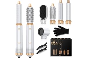 Brosse Soufflante avec 5 accessoires, Golden Goods Multistyler Sèche-cheveux, Airstyler 5-en-1, pour sécher, Brosse Coiffante Chauffante, Pour Lisser, Boucler, White/Gold Edition