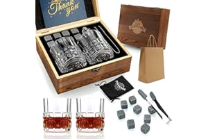 SOVYIME Ensemble-Cadeau pour Hommes de Pierres et Verres à Whisky, Glacon Reutilisable avec Coffret, 8 Granit Pierres à Whisky et 2 Verres