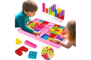 KOKOBOX Tetris Bambini 3 4 5 6 Anni Pop It Bambini Giochi Antistress Bambini Poppit Gioco Bambini Giocattolo Educativi Con 52 Colorato Blocchi Regalo Bambino Bambina Battaglia A Due Giocatori - Rosa