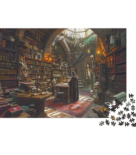 Magische Bibliothek Puzzle 1000 Teile – Kniffliges Erwachsenenpuzzle, 75x50 Cm | Premium-Qualität Mit Farbposter
