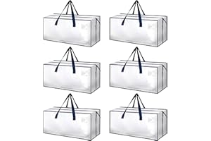 HealSmart 6 Pack Extra Large Moving Bags with Zippers & Carrying Handles, Heavy-Duty Storage Tote Moving Boxes for Dorm Room Essentials Storage Bags, Clear