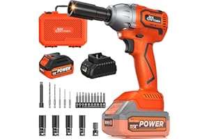 SIX CRAFTSMEN 21V Brushless Cordless Impact Wrench 1/2, Impact Wrench 500N.m, Impact Gun with 4.0Ah Battery & Charge,Variable Speed,4 Socket Set,10 Drill Set,for DIY, Furniture/Light car
