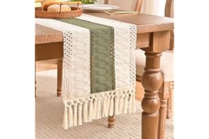 AISYBAKLYN Nowoczesny bieżnik stołowy Boho bieżnik z bawełny lnianej bieżnik wiejski do stołu rustykalnego na szycie dwukolorowy zielony i beżowy, 30 x 180 cm na wesela do domu i kuchni