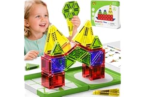 STEM MATCH Juego de construcción de azulejos magnéticos, juguetes de viaje para niños, portátil, mini azulejos magnéticos, juego de construcción magnético, juguete Montessori (26pcs losetas magnéticas)