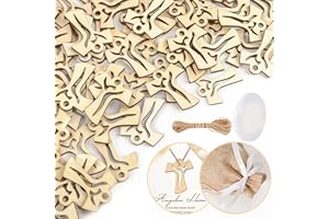 HOLDLEAF 50 Pezzi Croce Legno Battesimo ,Pendente Ciondolo Croce di Legno ,Prima Comunione Tau Ulivo Crocefisso con 20 Metri Corda di Lino per Decorazione Natale Pasqua Matrimonio Comunione