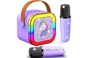 DOYRAN Karaoke Machine for Children With 2 Microphones, Wireless Bluetooth Speaker, Unicorn Gifts for Girls, 3-12 Year Old Girls, Birthday Presents, Microphone For Children's Toys