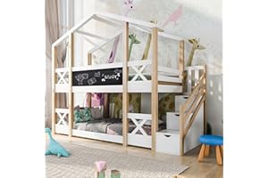 LATICO Hochbett mit Leiter & Zwei Liegeflächen 90 x 200 cm - Hochbett für Kinder Holzbett Kinderbetten mit Rausfallschutz und Lattenrost, Treppe, ohne Matratze