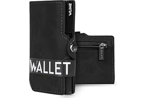 WLine Portafoglio Uomo Slim con Portamonete Rfid Compatto ed Elegante - Porta Carte di Credito Uomo e Donna Schermato in Pelle PU - Portatessere Uomo Tascabile (Nero Vintage con Zip)