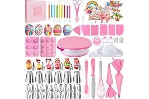AZOMKER Pastelería y Repostería, Plato Giratorio para Tartas, Boquillas Manga Pastelera, Kit de Decoración de Pasteles, Utensilios (320 Piezas)