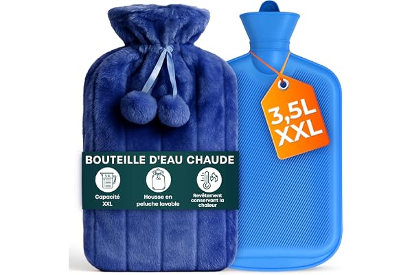 volila 3,5 L Bouillotte Eau Chaude - Bouillotte avec Housse Bleue Douce, XXL Pack de 1 Bouillotte Housse Fausse Fourrure - Soulager la Douleur avec de l'Eau Chaude ou Froide