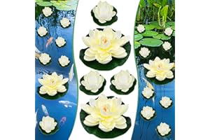EMAGEREN Lot de 5 Fleurs Flottantes 10cm&18cm Nénuphar Artificiel Lotus NymphéAs Artificiels Ornement Flottant Fleur de Lotus Mousse Flottante Plantes pour piscines, Aquariums, scènes de ruisseau