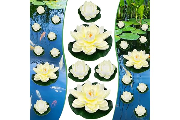 EMAGEREN Lot de 5 Fleurs Flottantes 10cm&18cm Nénuphar Artificiel Lotus NymphéAs Artificiels Ornement Flottant Fleur de Lotus Mousse Flottante Plantes pour piscines, Aquariums, scènes de ruisseau