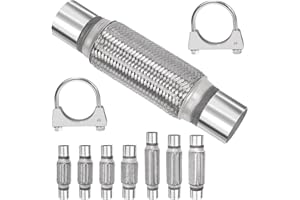 Swpeet 3 pièces 2,2 x 7,9 pouces tuyau d'échappement long avec 2,2 pouces échappement U - clip Kit, type universel tuyau d'échappement double tresse en acier inoxydable