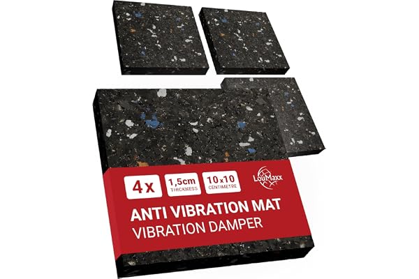 LouMaxx Antivibrationsmatta Tvättmaskin gummi 4-pack 10x10x1,5 cm | Halkfri undersida, ljuddämpande, även för torktumlare och andra vitvaror, tillverkad i Tyskland