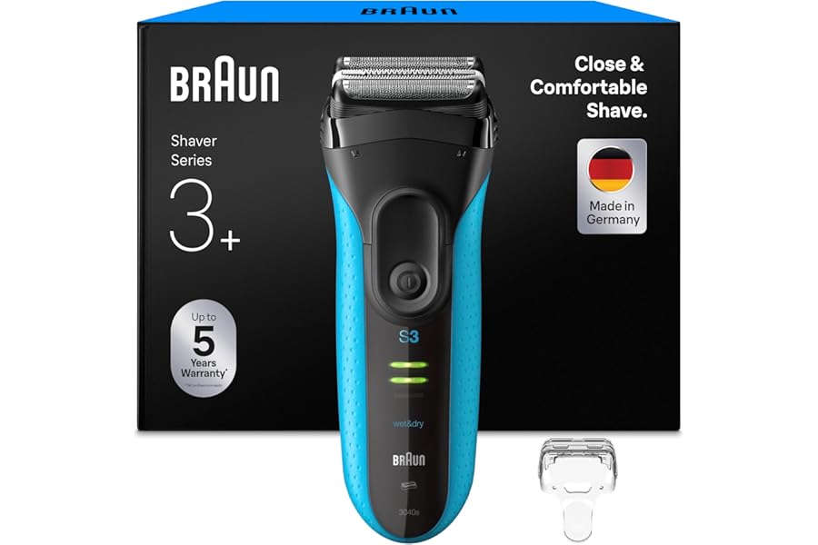 Braun Series 3 ProSkin Electric Shaver, Designed in Germany, Rechargeable and Cordless Wet & Dry Electric Razor for Men with Pop Up Precision Trimmer, 3040si, Black/Blue