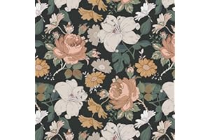 Fiula Carta da parati autoadesiva con fiori colorati, 41 cm x 3 m, motivo floreale, nero, rosso, pellicola adesiva da parete, impermeabile, per camera da letto, soggiorno, mobili, decorazione da