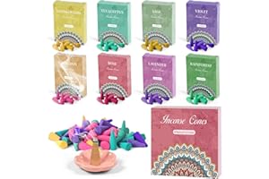 SCENT-HI Coni di incenso 120 (8 x 15 combinazione) Salvia, Lavanda, Violetta, Cannella, Eucalipto, Sandalo, Rainforest per Yoga Aiutandoti a ridurre Lo Stress