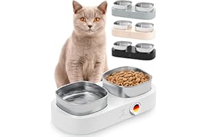 PRETTYPAW Pretty Paw® Gamelle surélevée – 2X gamelle Ergonomique sur Plateforme élevée | Set Double avec Bols en Acier Inoxydable | antidérapant (Blanc)