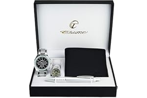 BELLOS Cofanetto Orologio Uomo Grigio - Lampada LED - Portafoglio -Penna