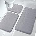 Yimobra 3 Pieces Memory Foam Bath Mat Sets, 44.1x24 31.5x19.8 and U-Shaped for Bathroom Rugs, Toilet Mats, Non-Slip, Soft Comfortable, Water Absorption, Machine Washable, Gray
