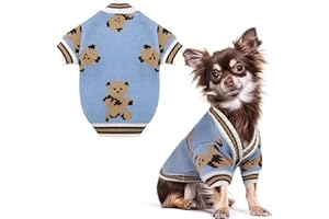 SKXEO Dog Sweater Classical Bear print Knitted Cat Outfit Holiday Puppy Costumes Soft Fall Winter Warm Cardigan Cats Pet Sweater Vest Clothes for Small Medium Dogs Cats(Blue,XL)