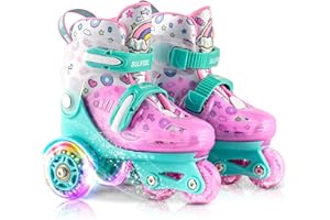 SULIFEEL Regulowane wrotki dla dzieci dla dziewcząt i chłopców, zabawne koła oświetleniowe z trzema punktami równowagi typu odpowiednie dla początkujących kryty rolek