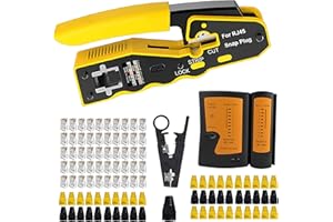 MAYLINE-TECH MAYLINE Cirmpatura Kit Strumenti RJ45/RJ12 CAT5 di Rete e Cavi Pinza Crimpatrice CAT6 Strumenti Manutenzione Network Spelafili Cavo Rete e Cacciavite Piatto, Kit LAN Tester del (Rosso)