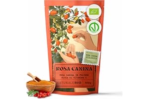 NaturaleBio Rosa Canina Cruda Biologica in Polvere 400g. Naturale e Pura da Bacche di Rosa Canina Bio, Cinorrodo macinato intero. Ricca di Vitamina C, ideale per Infusi, Tisane e Frullati.